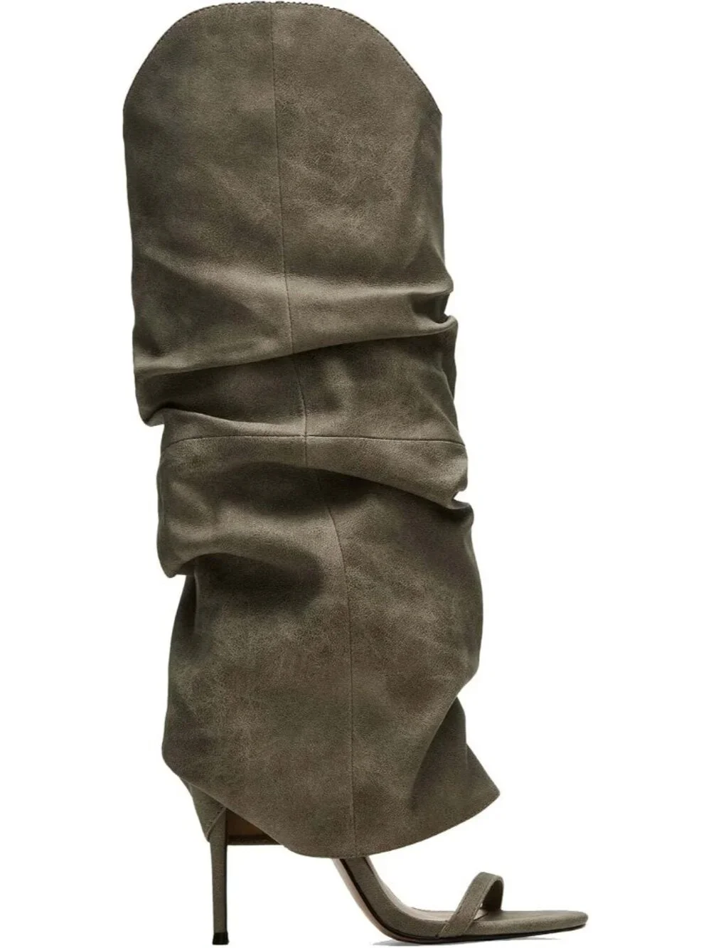 Women's Green Slouchy Knee High Boots Open Toe High Heel Sandals Boots Pull On